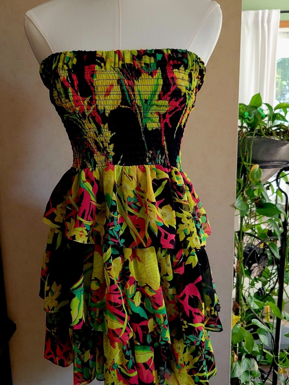 Moda International Strapless Tiered Ruffle Dress in Black, Yellow, Pink, Green